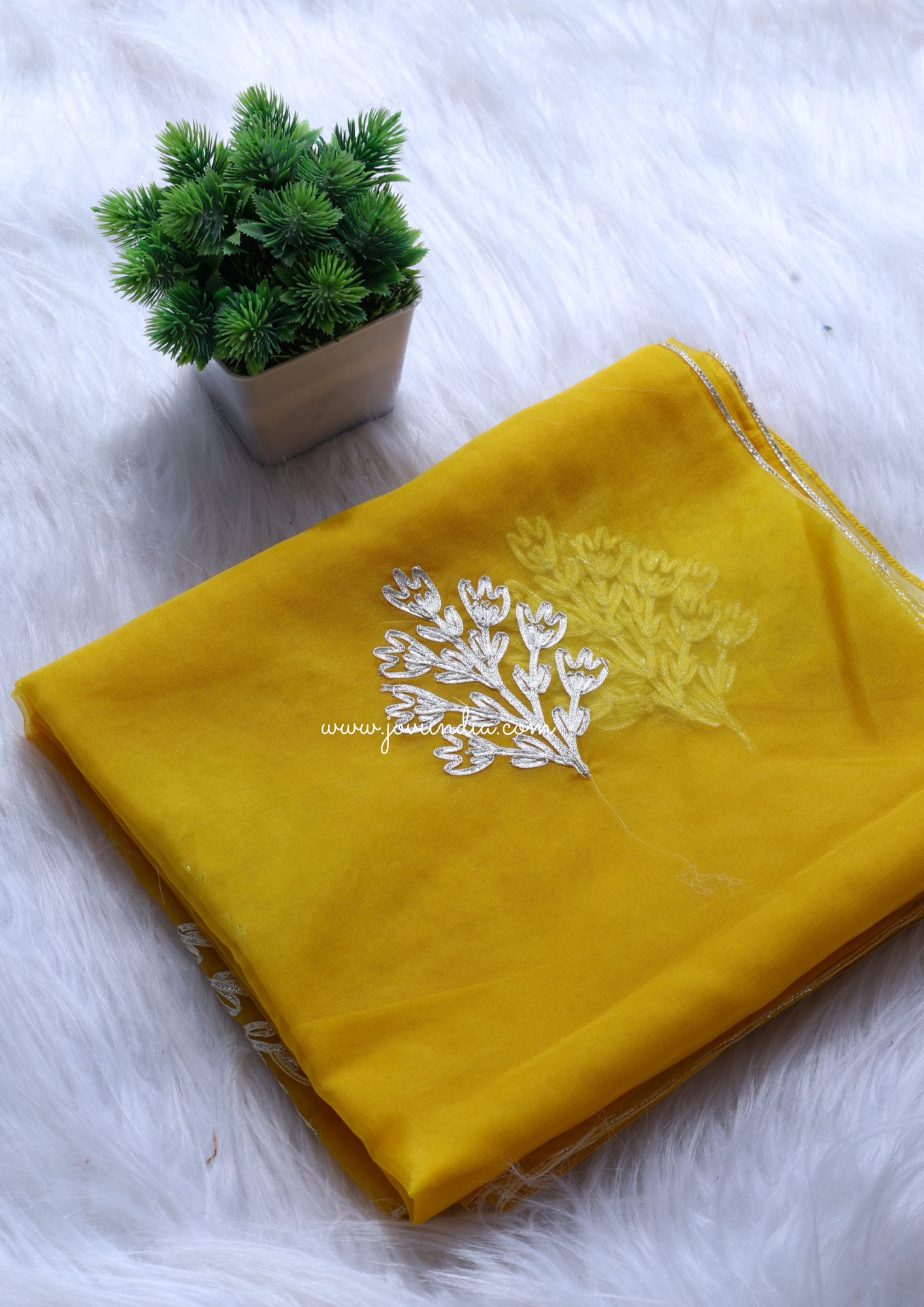 Yellow Organza Printed Fabric