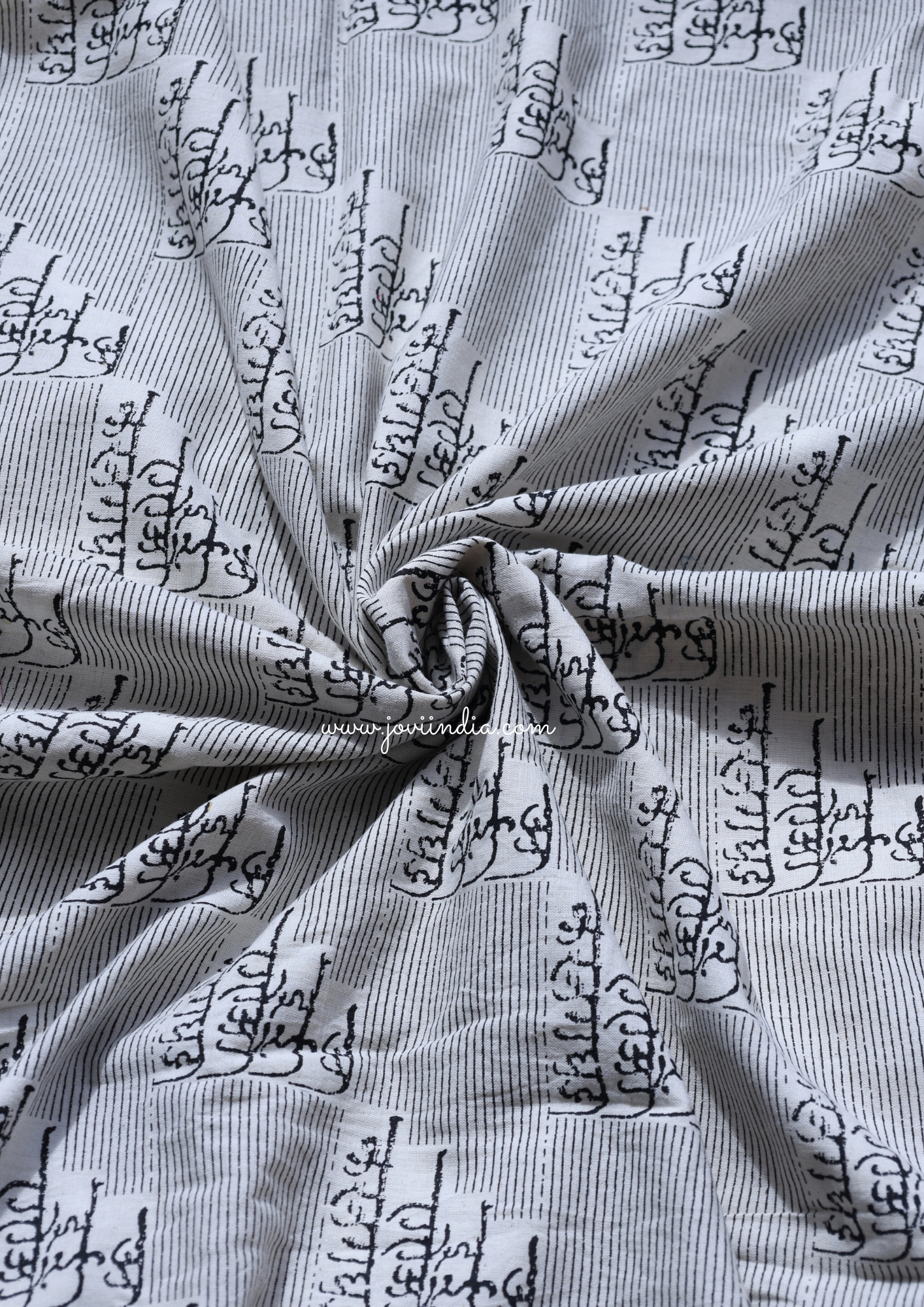 White Cotton Hand Block Printed Fabric