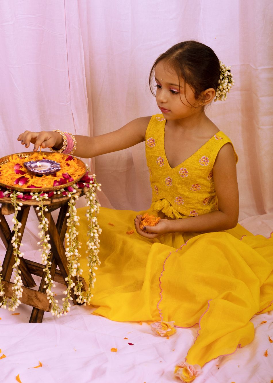 Yellow Printed Lehenga Set