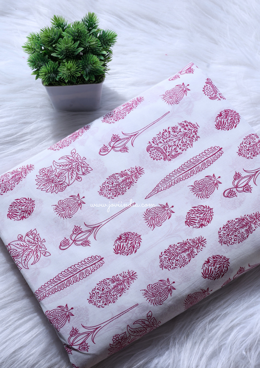 White Cotton Block Printed Fabric