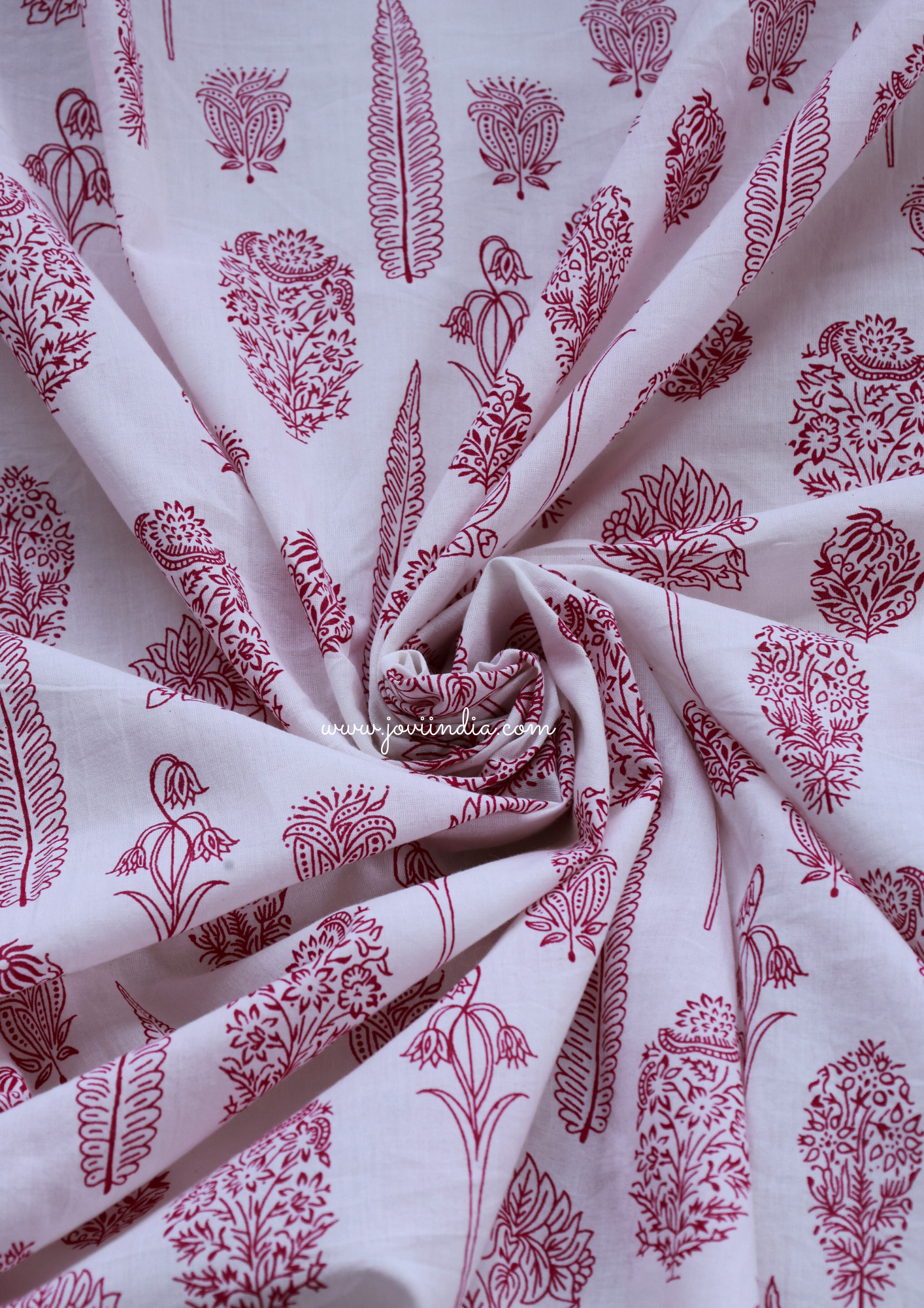 White Cotton Block Printed Fabric