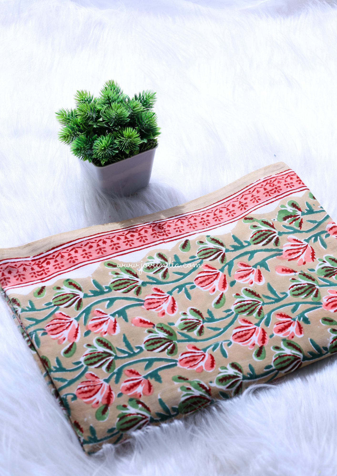 Green Floral Hand Block Printed Fabric