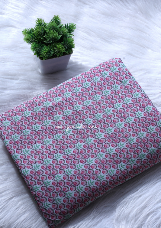 Pink Floral Hand Block Printed Fabric