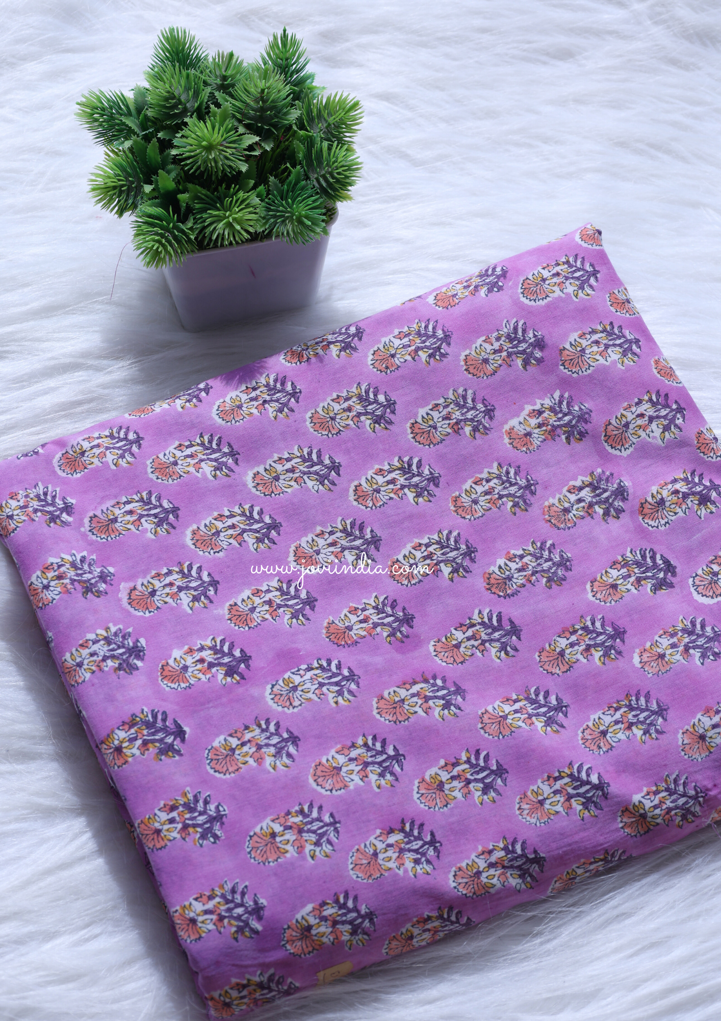 Purple Floral Hand Block Printed Fabric