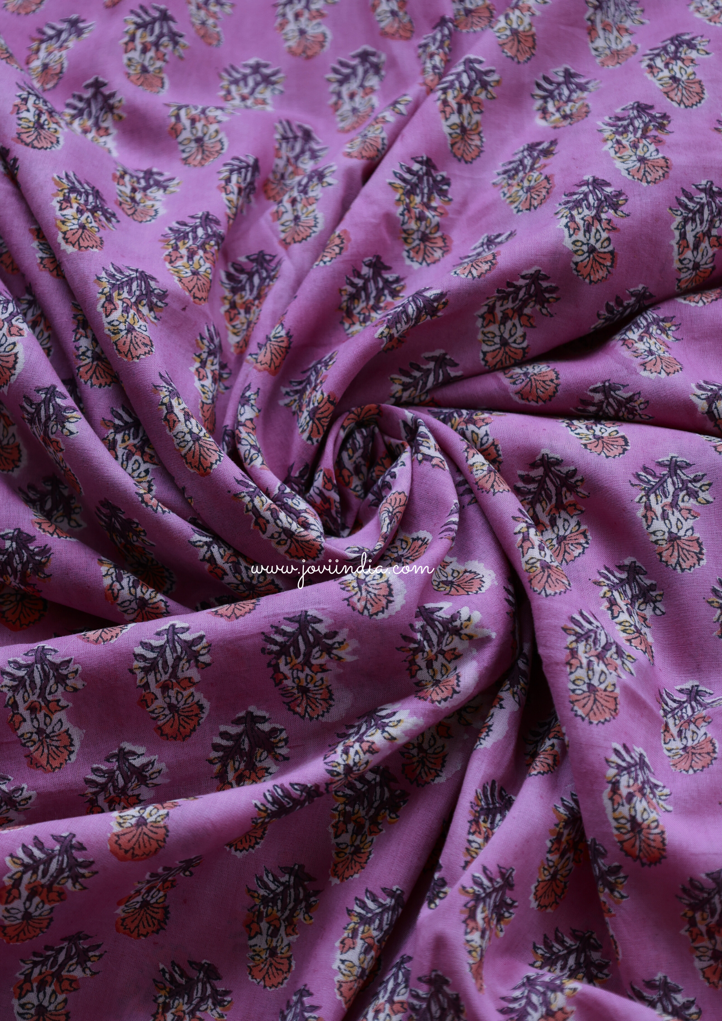 Purple Floral Hand Block Printed Fabric