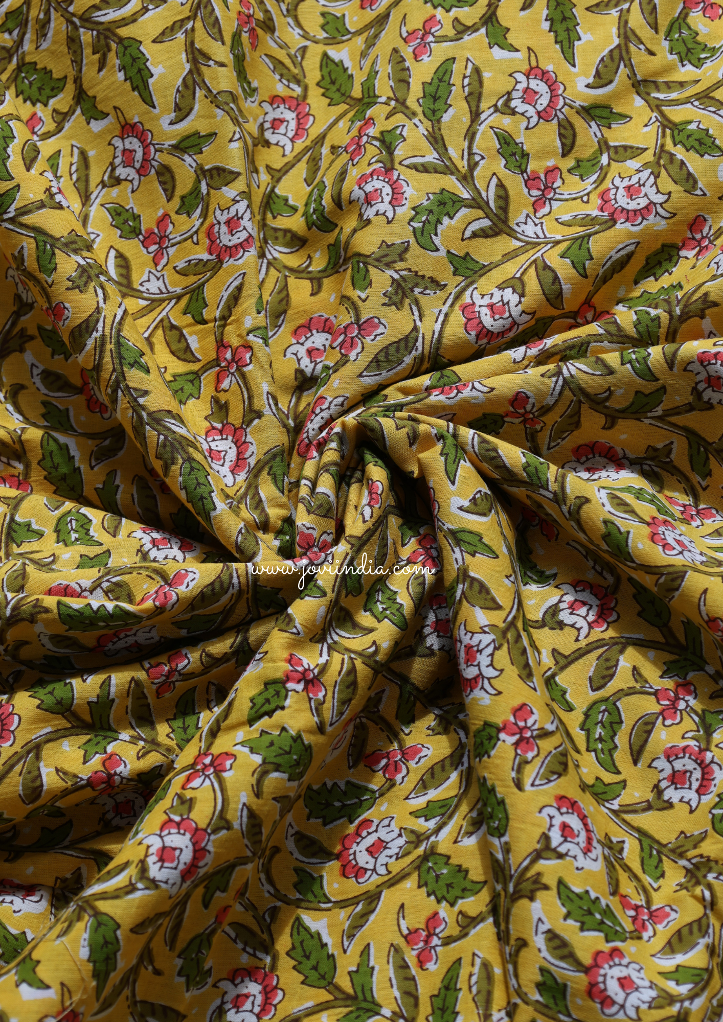 Mustard Floral Hand Block Printed Fabric