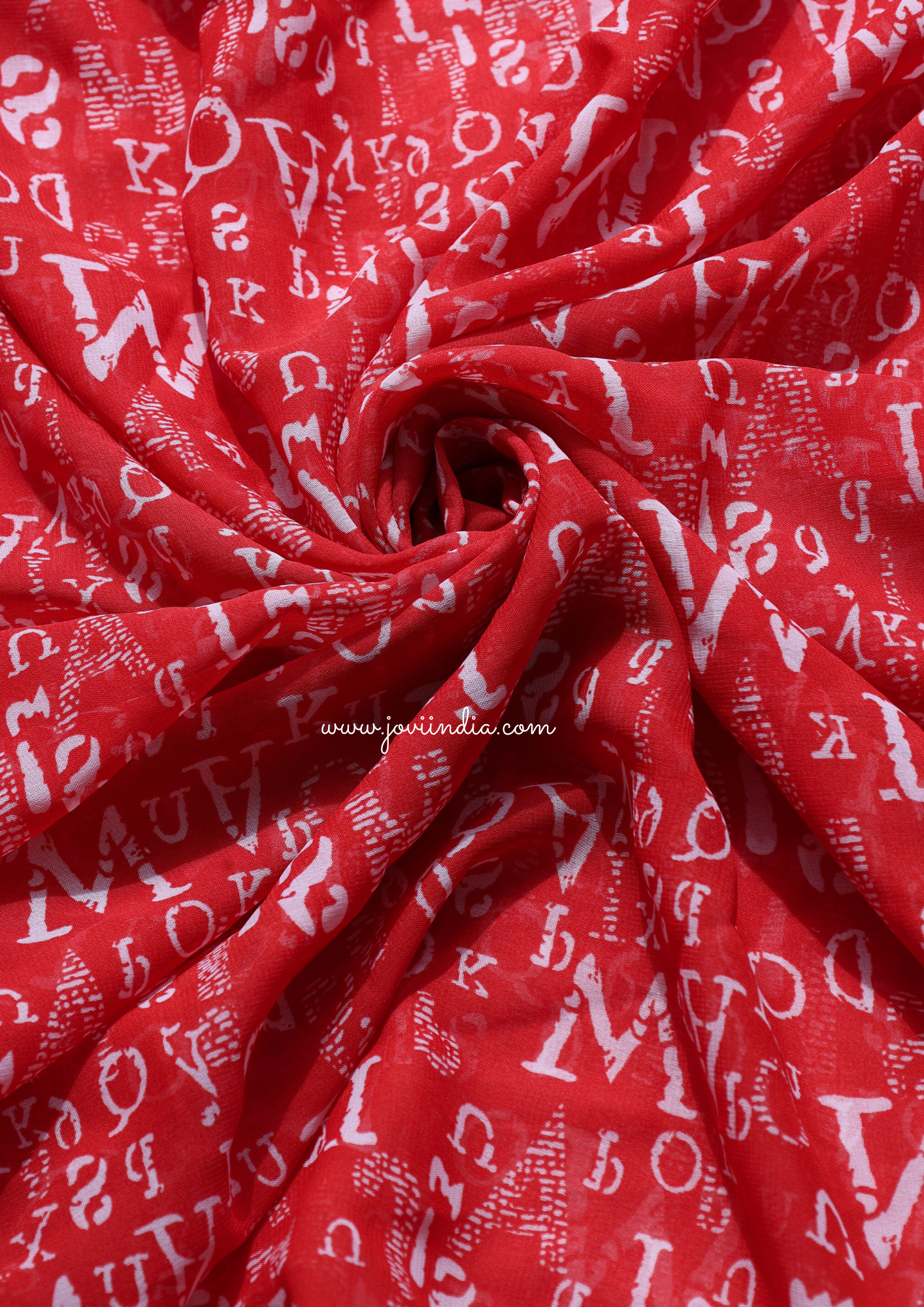 Red Georgette Block Printed Fabric