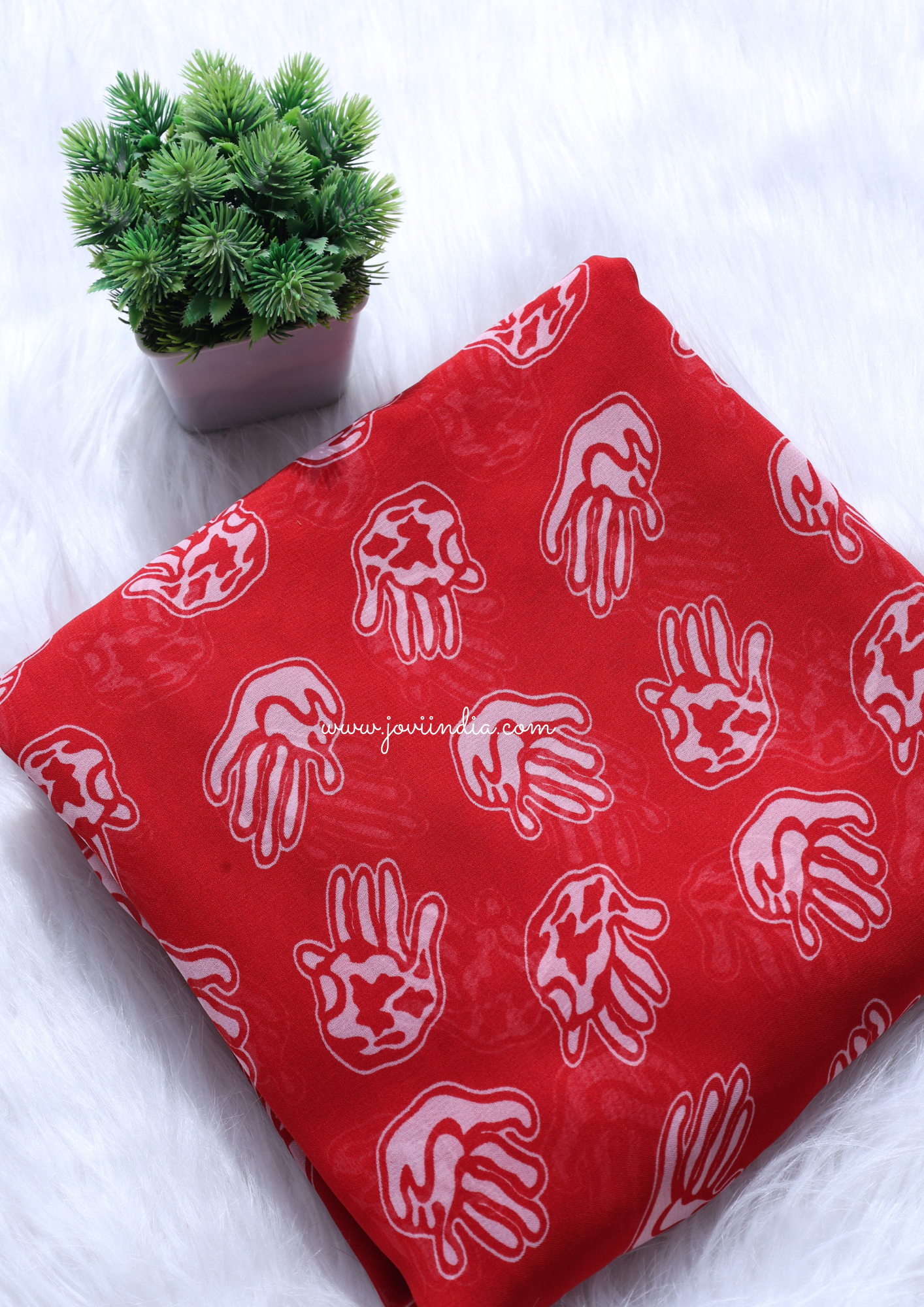 Red Georgette Block Printed Fabric