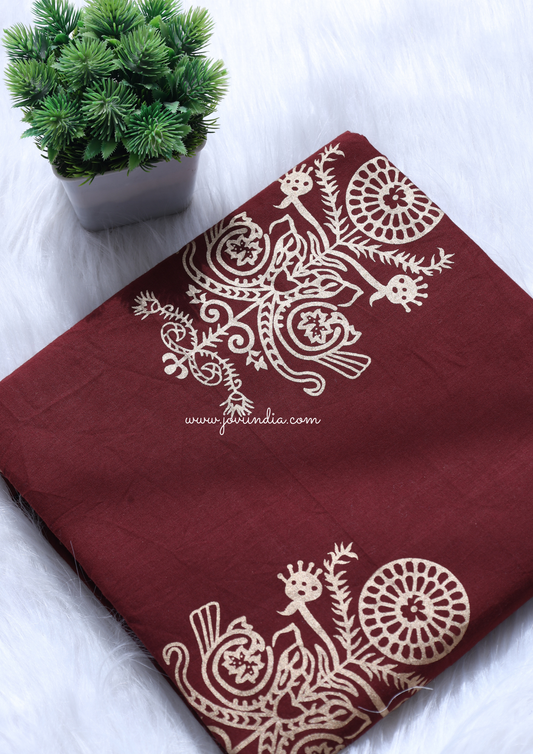 Maroon Gold Block Hand Block Printed Fabric