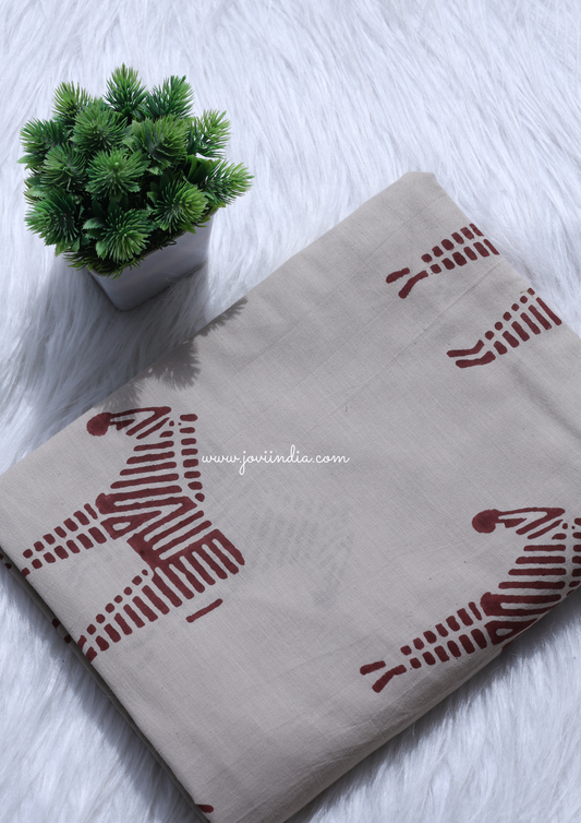 Brown Zebra Block Printed Fabric