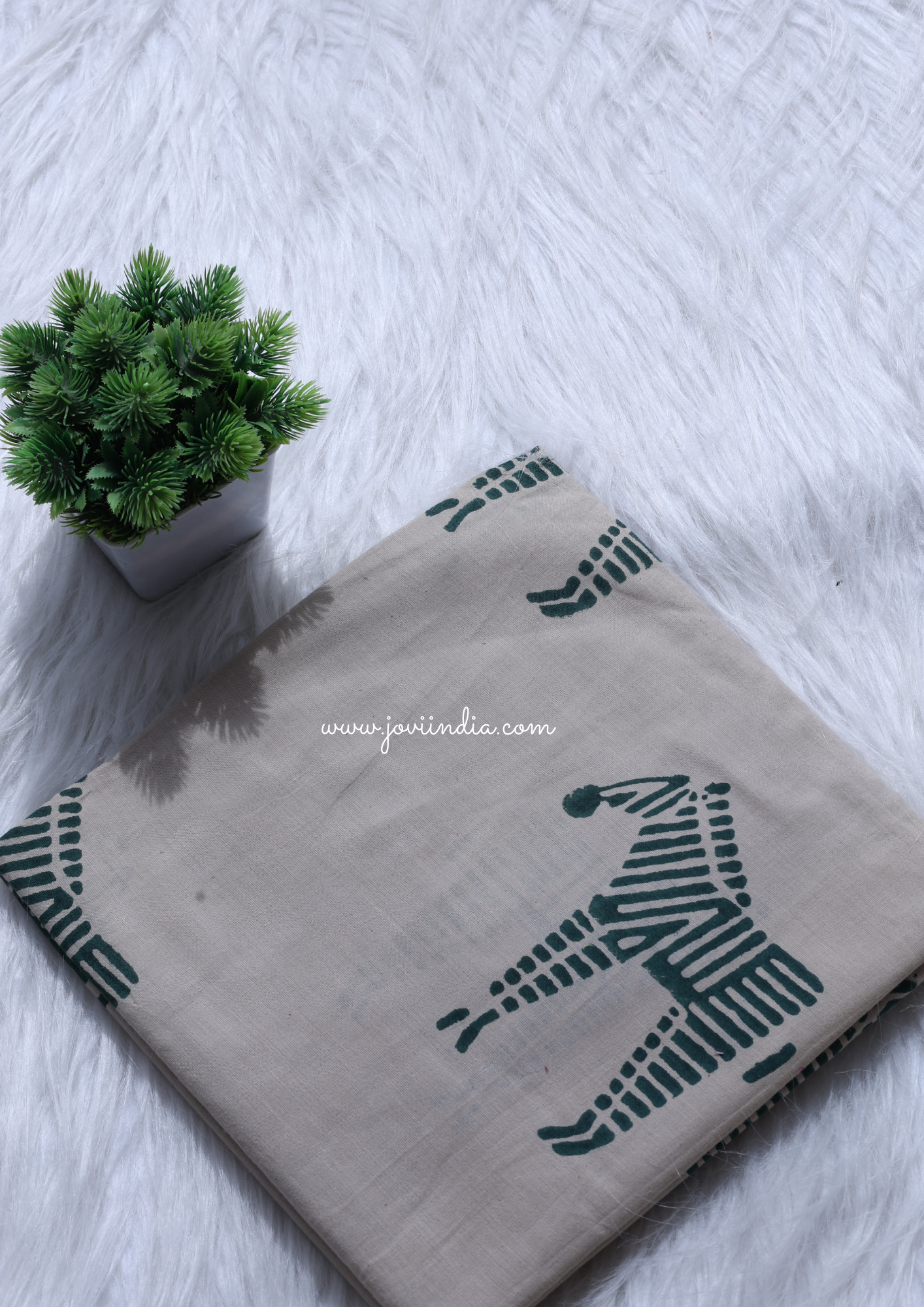 Green Zebra Hand Block Printed Fabric