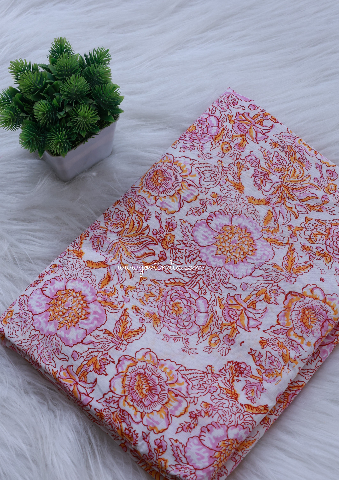 White Floral Cotton Hand block Fabric