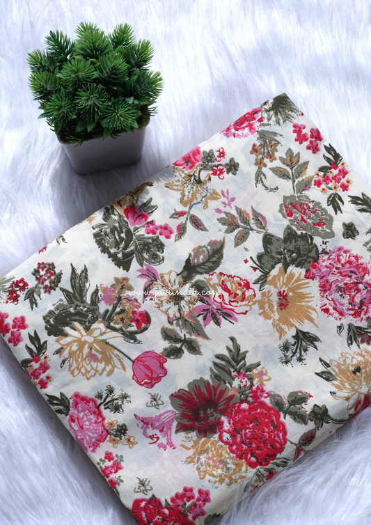 Floral Cotton Hand Block Printed Fabric