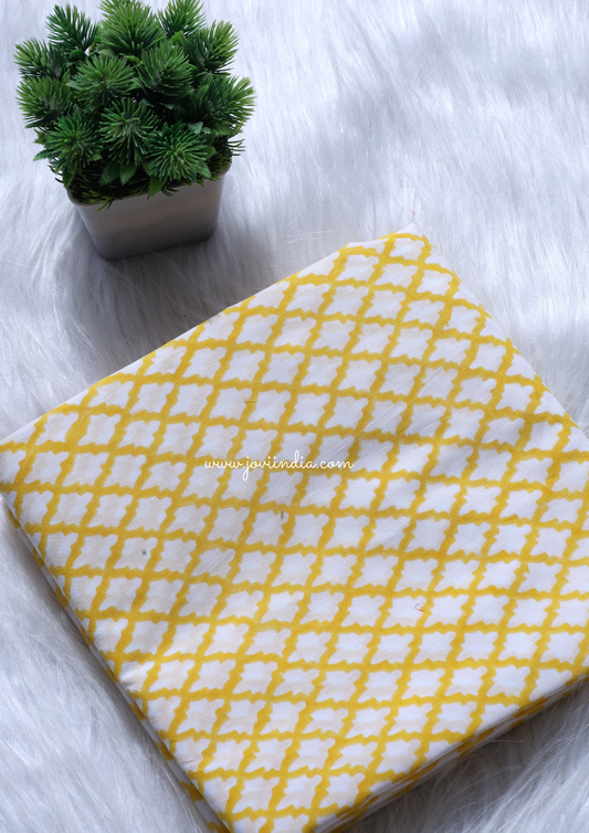 Yellow Check Block Printed Fabric