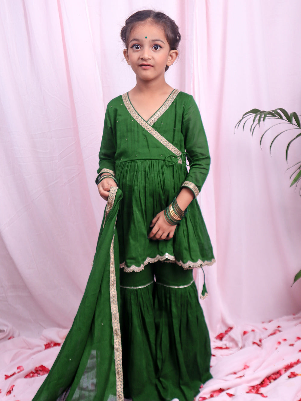 JOVI India Kids Wear - Green Angrakha Suit Set