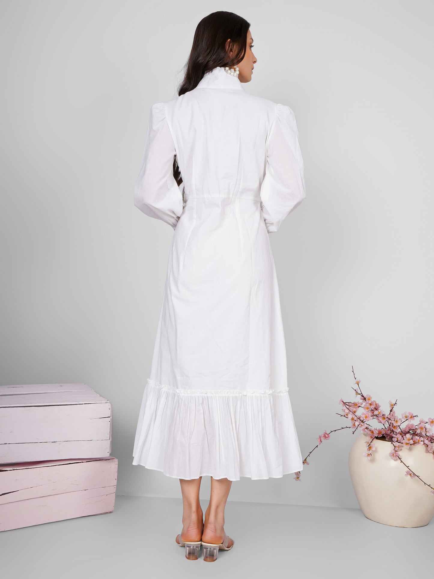 White Collared Belt Dress