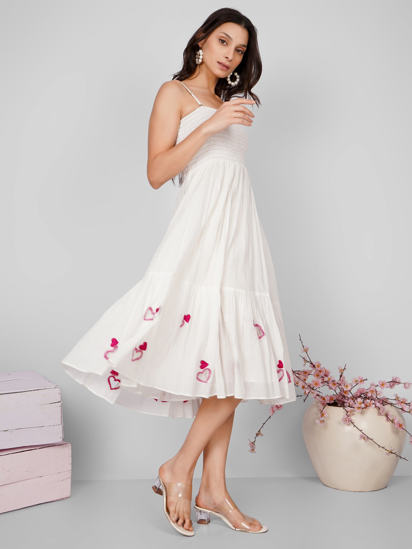 White Embroidered Cut Work Strappy Dress