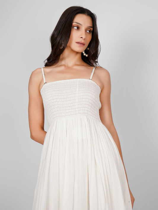 White Embroidered Cut Work Strappy Dress