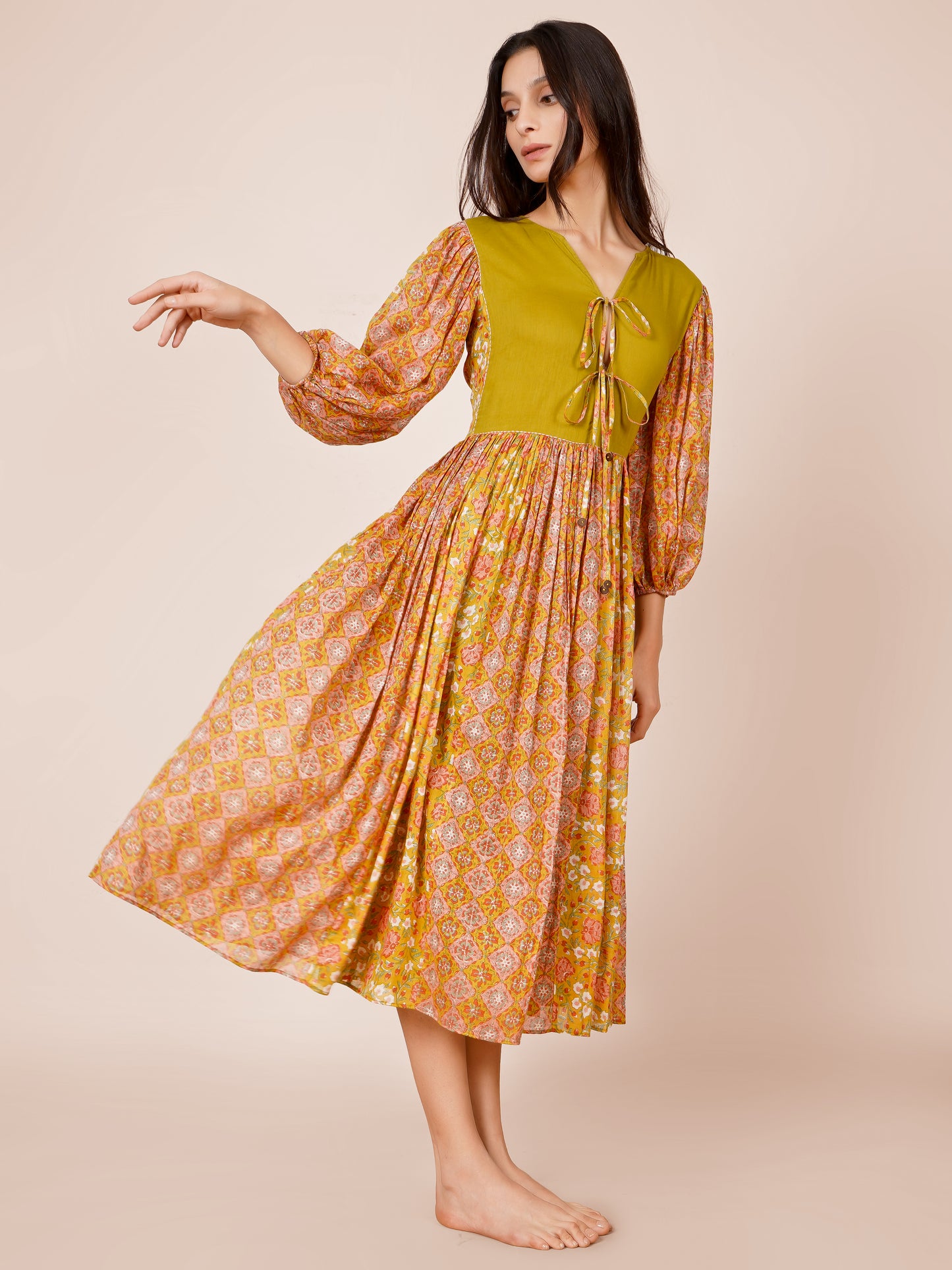 Front Tieable Knot Printed Dress