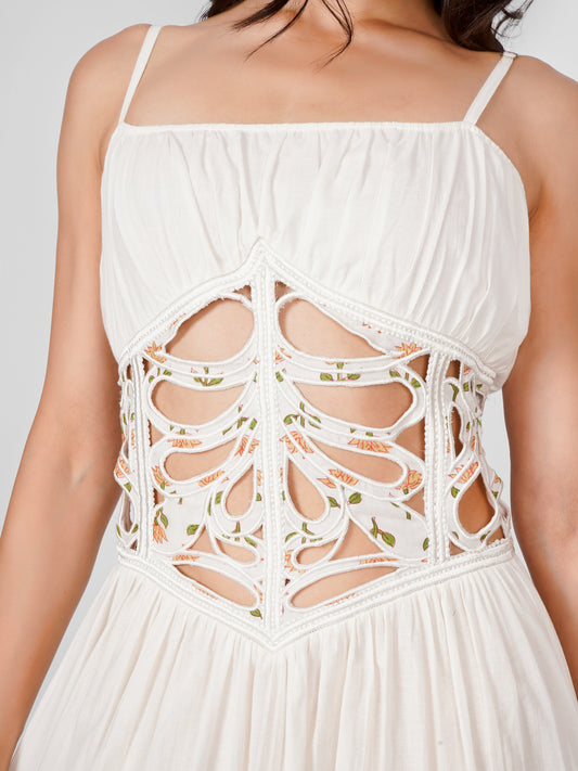 White Waist Cutwork Corset Dress