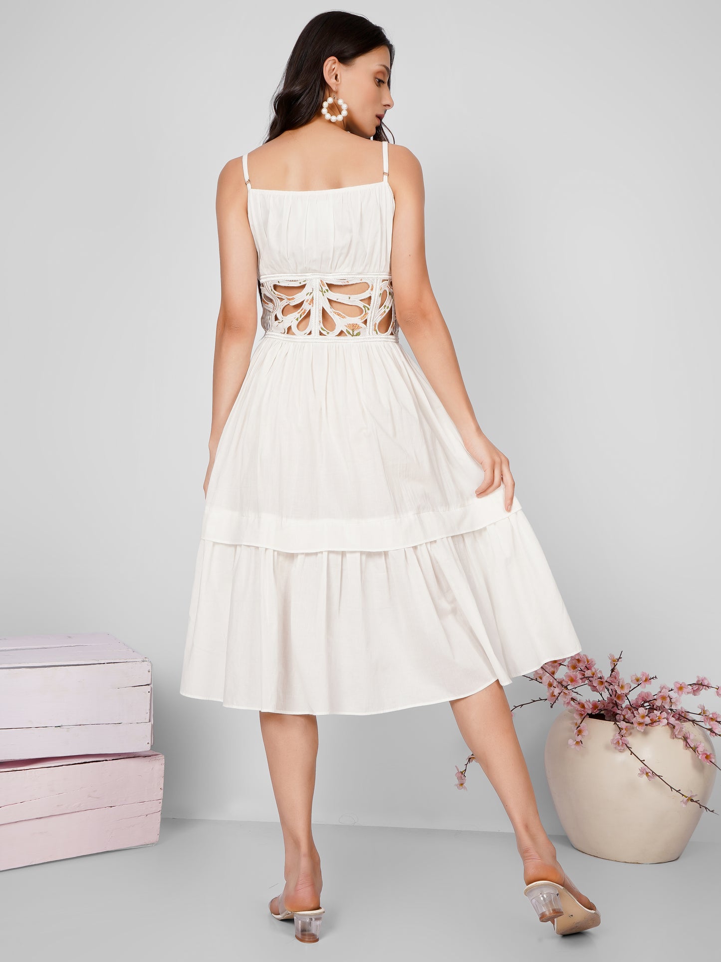 White Waist Cutwork Corset Dress