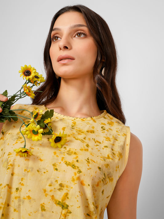 Yellow Flower Dyed A-line Dress