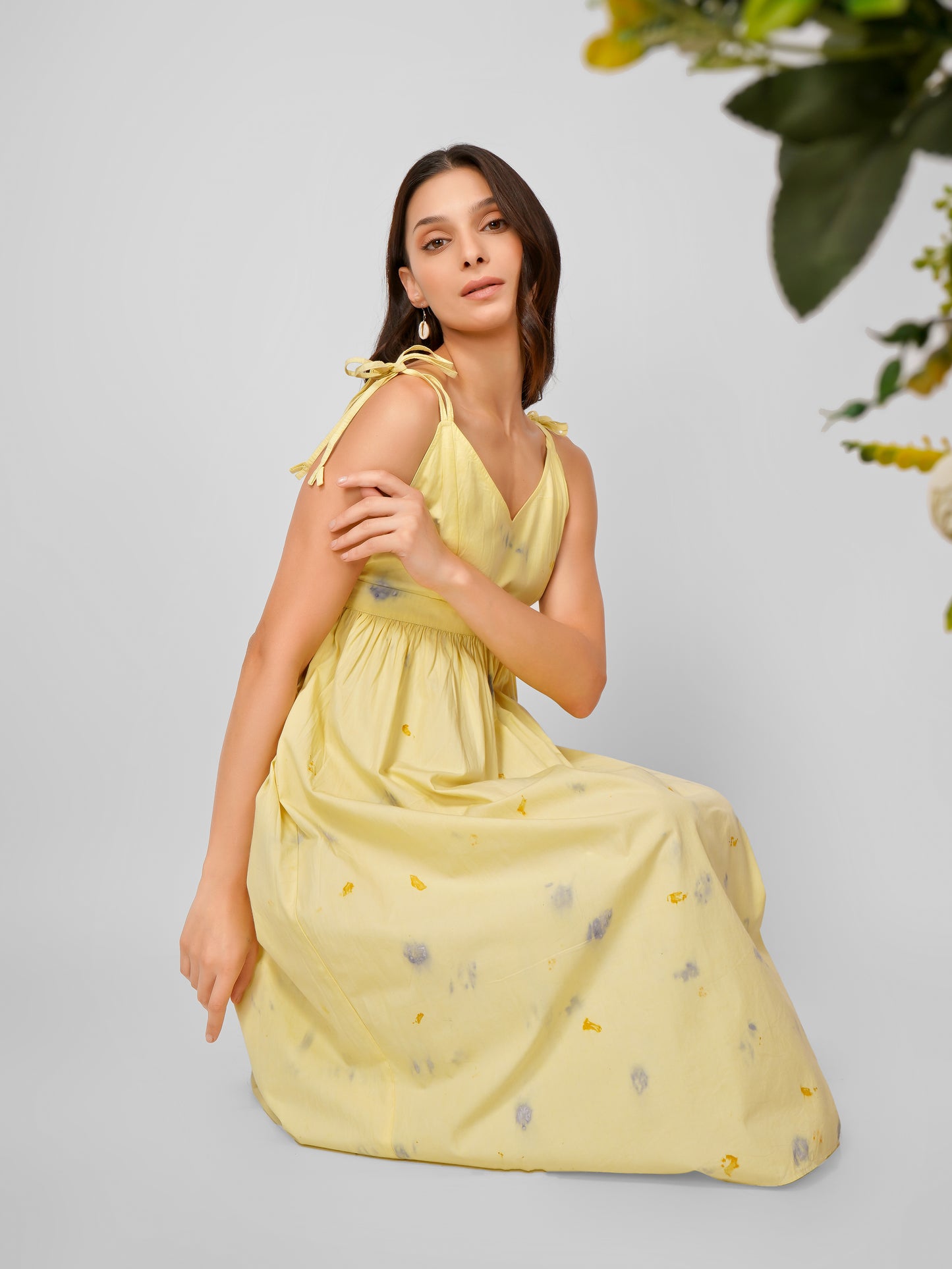 Yellow Natural Dyed Deep Back Elastic Strappy Dress