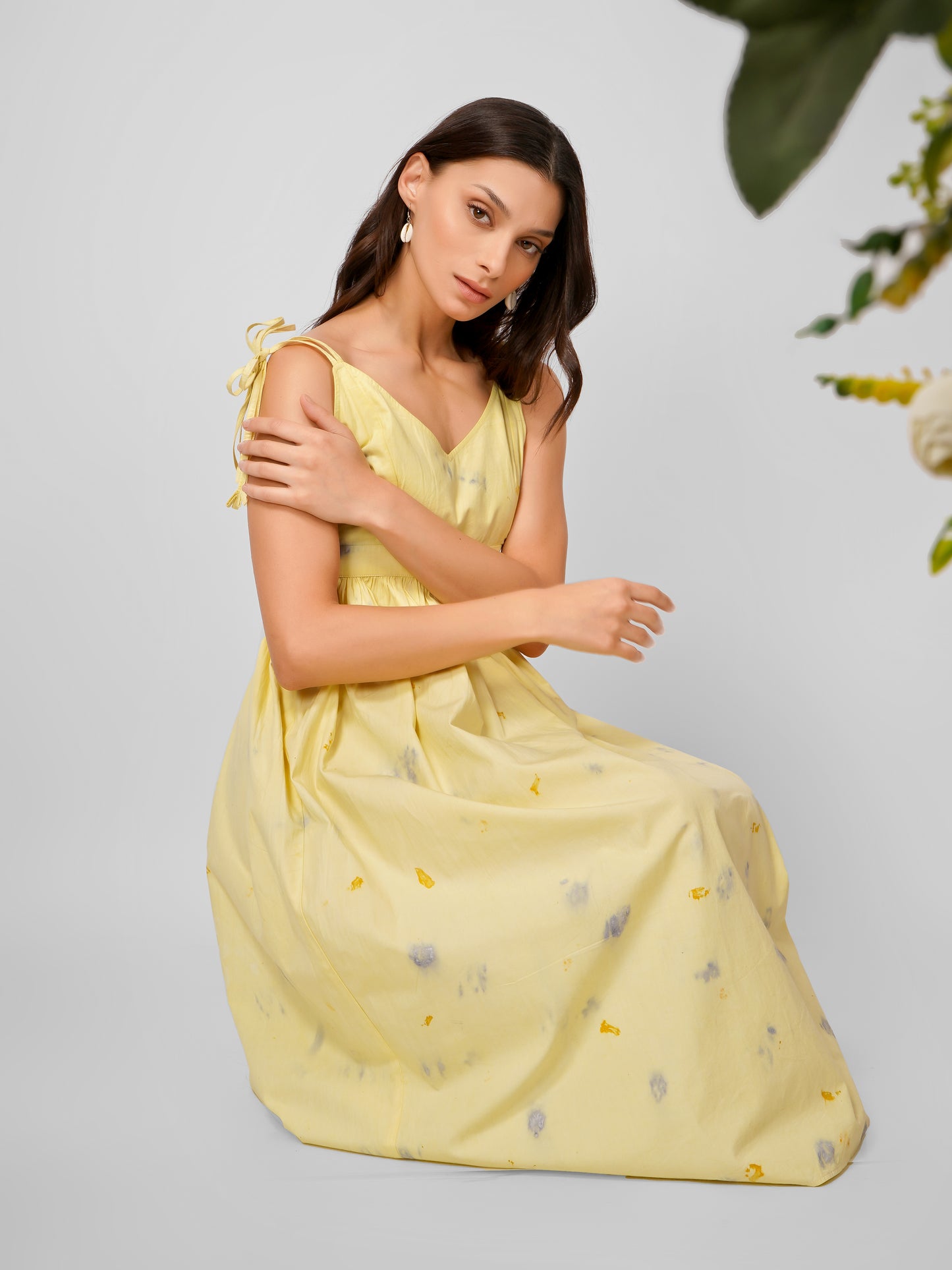 Yellow Natural Dyed Deep Back Elastic Strappy Dress