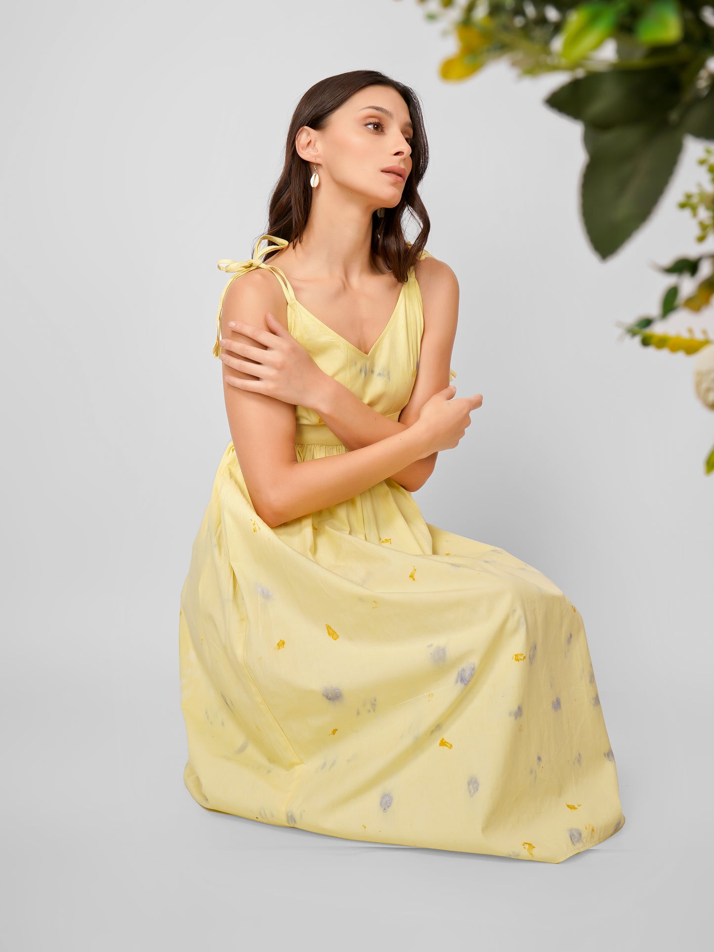 Yellow Natural Dyed Deep Back Elastic Strappy Dress