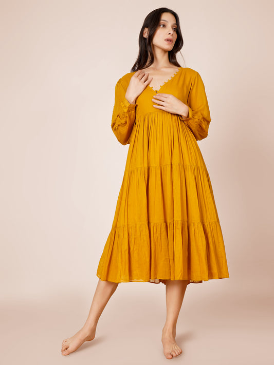 Mustard Yellow Loop Detailed Midi Dress