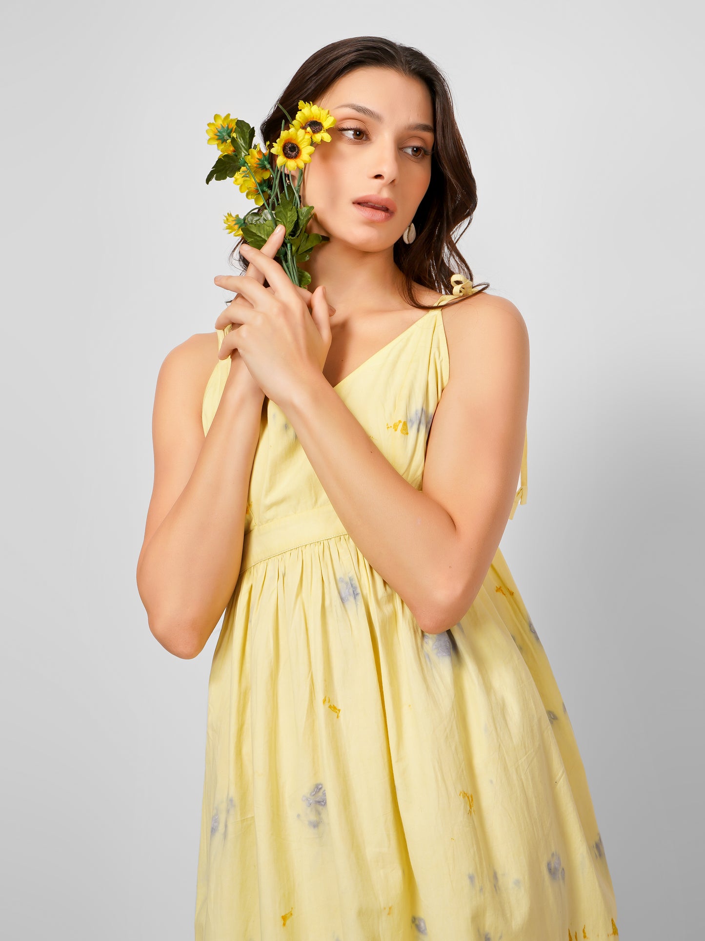 Yellow Natural Dyed Deep Back Elastic Strappy Dress