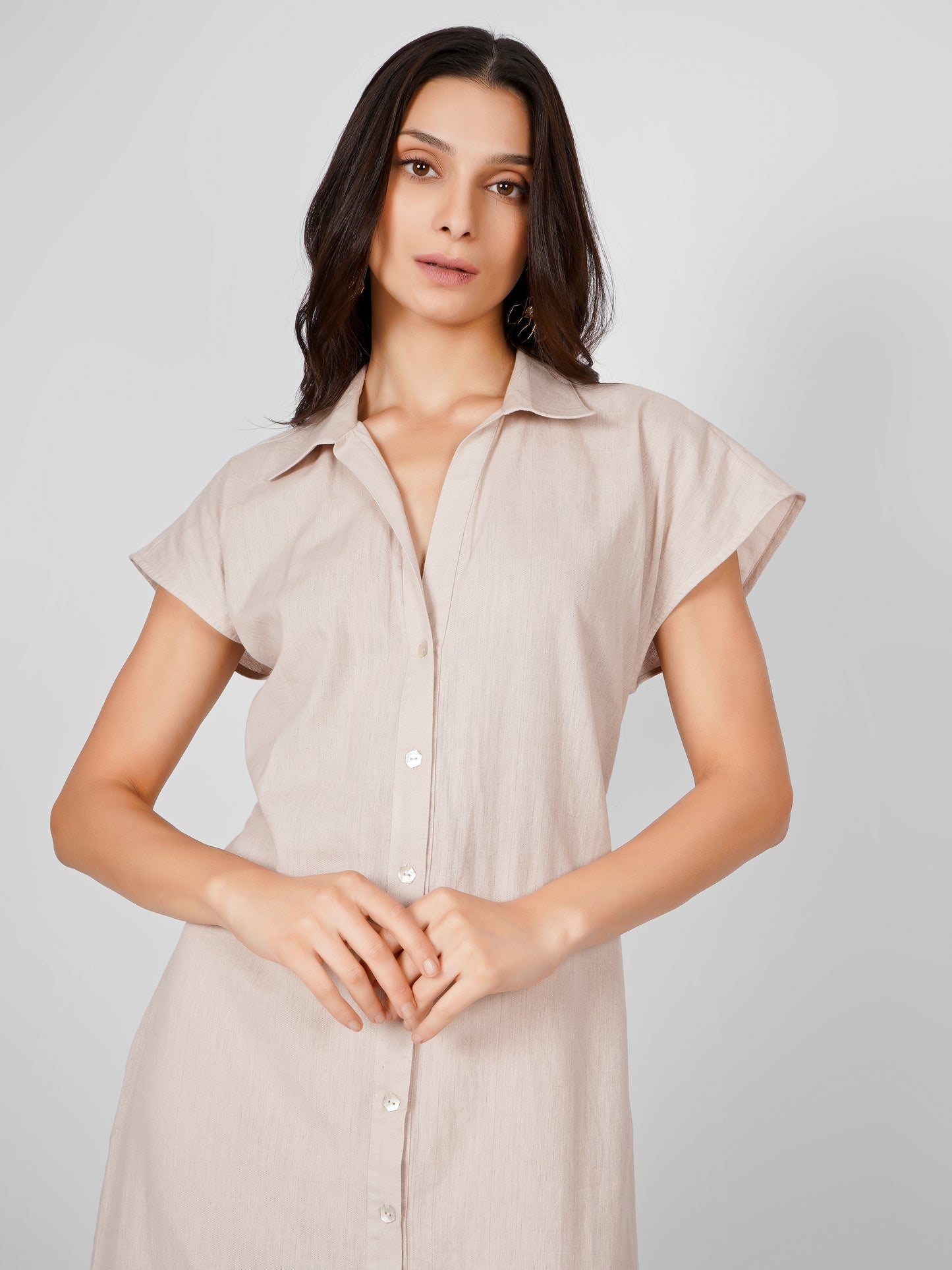 Beige Shirt Midi Dress