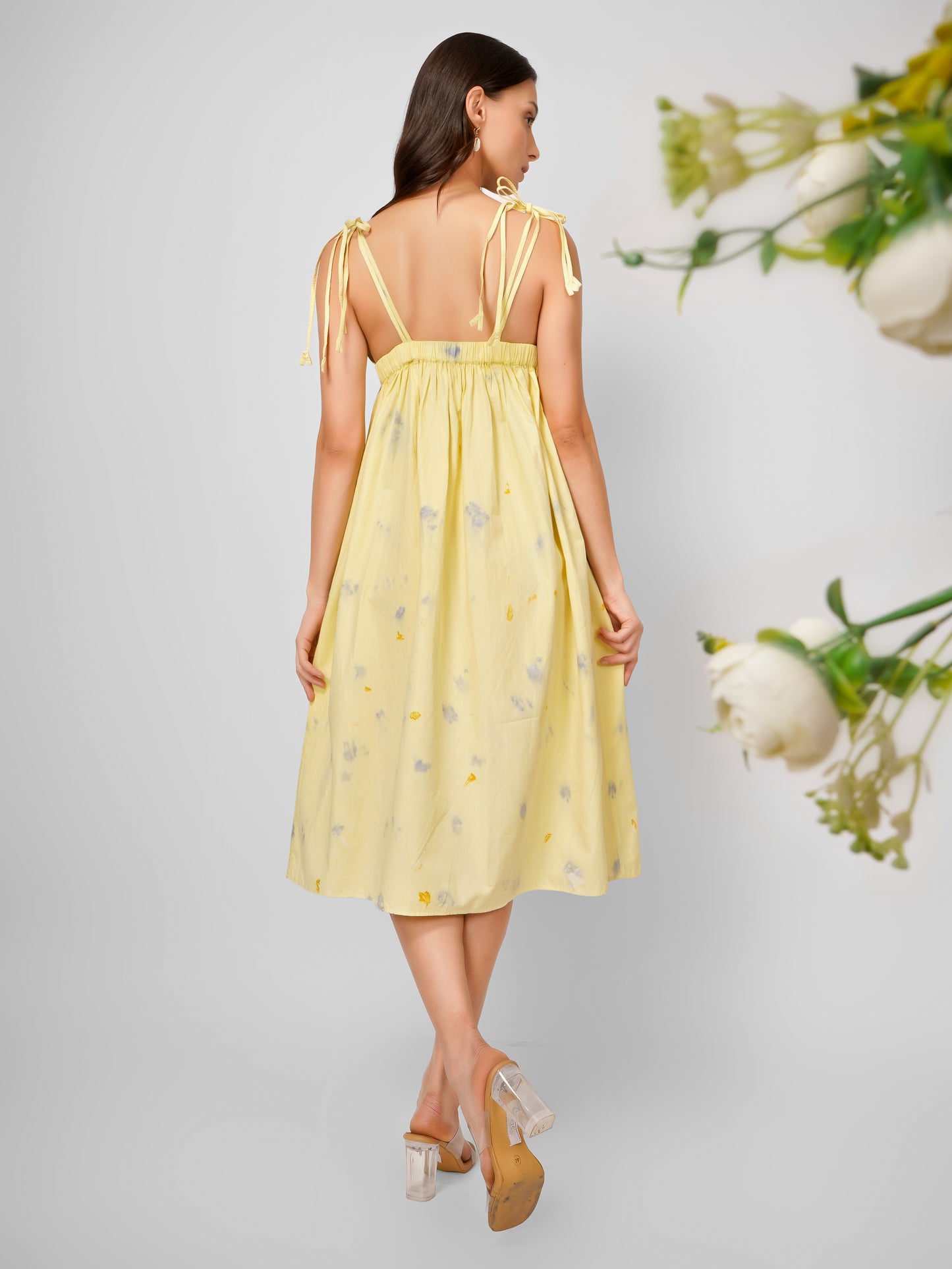 Yellow Natural Dyed Deep Back Elastic Strappy Dress