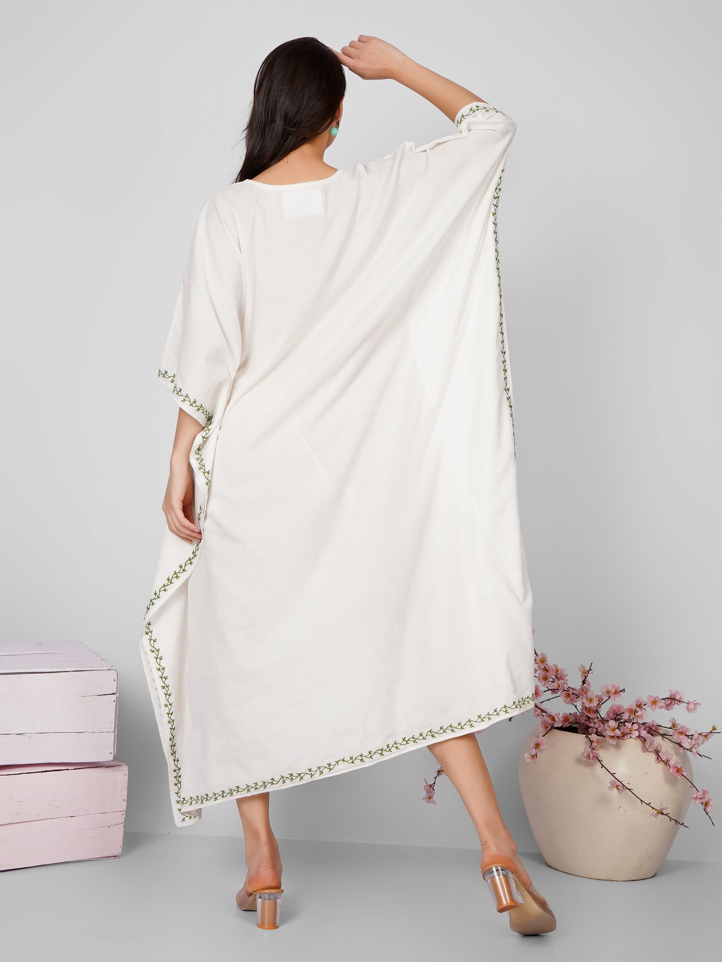 White Tree Embroidered Kaftan