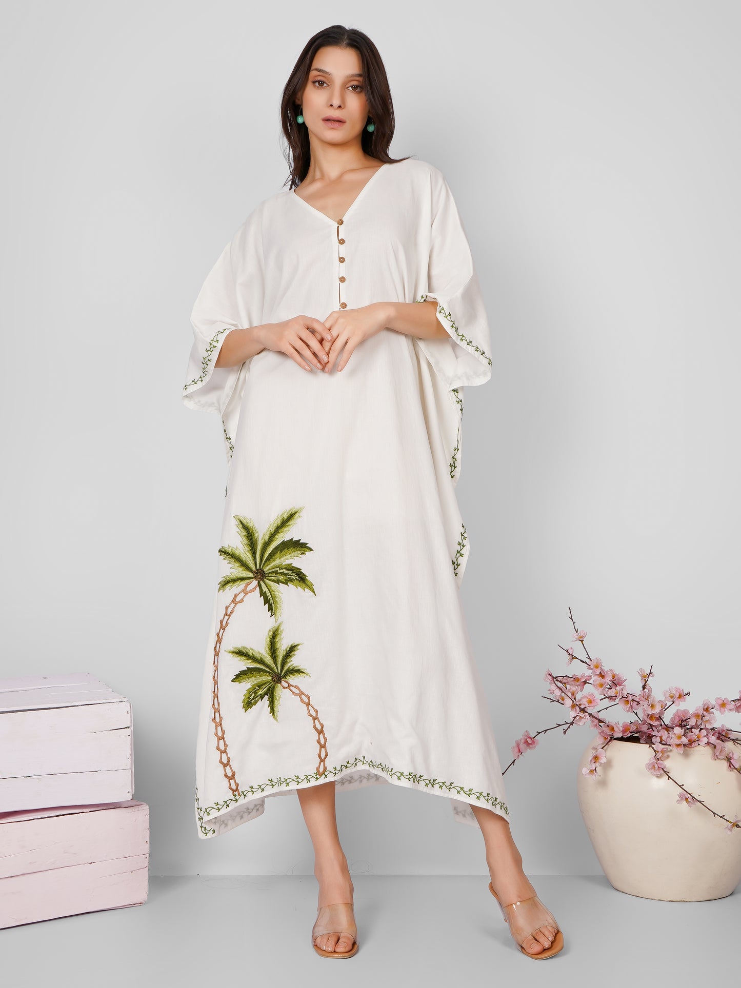 White Tree Embroidered Kaftan