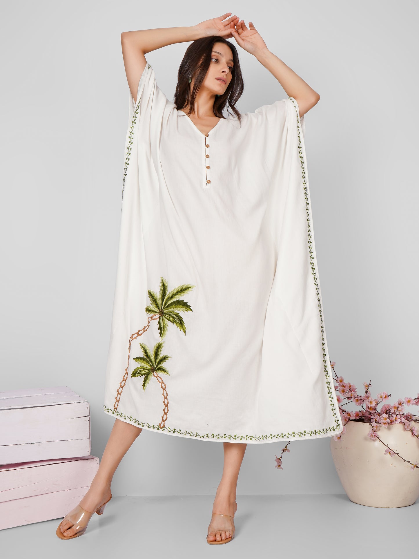 White Tree Embroidered Kaftan