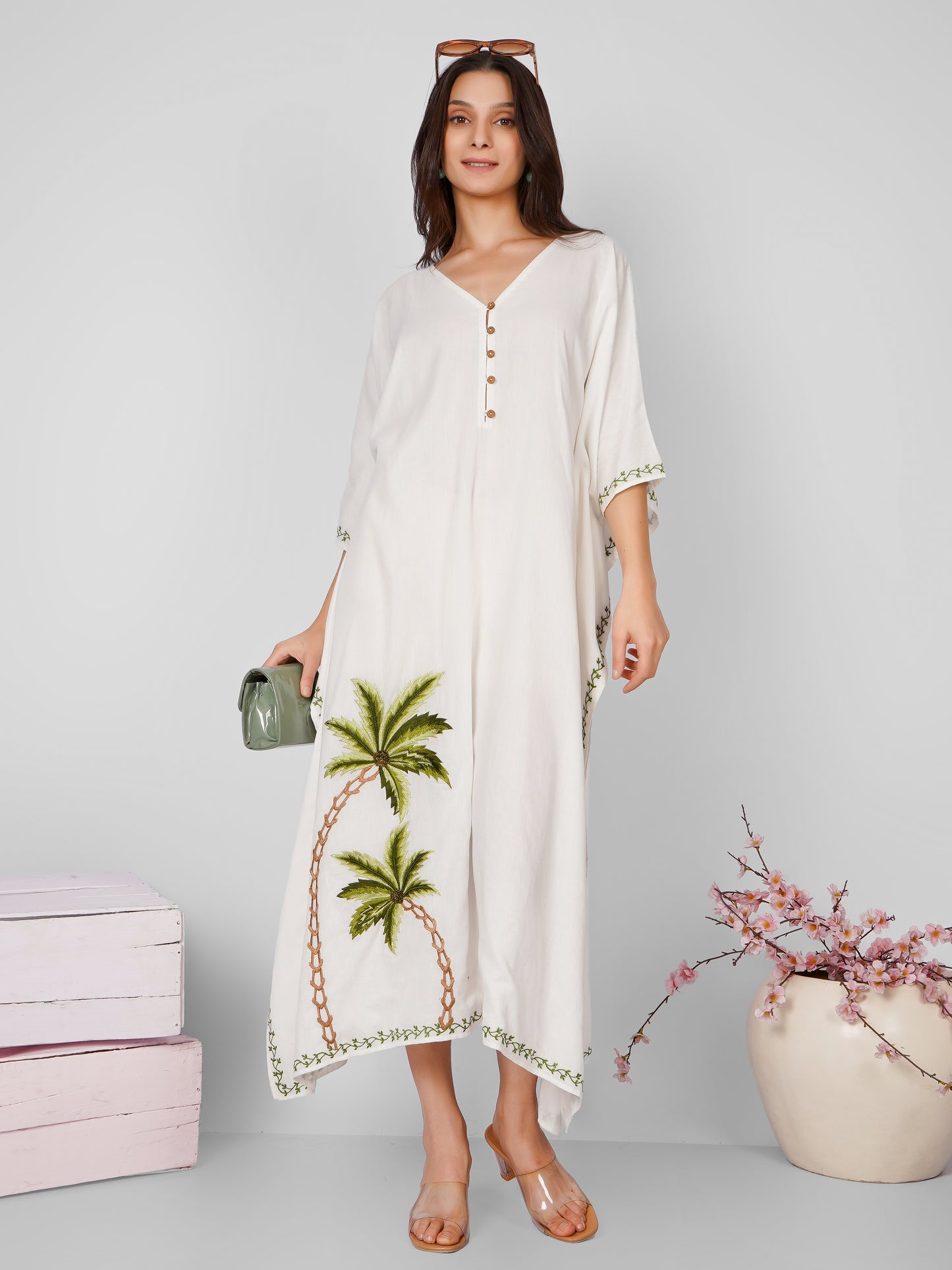 White Tree Embroidered Kaftan