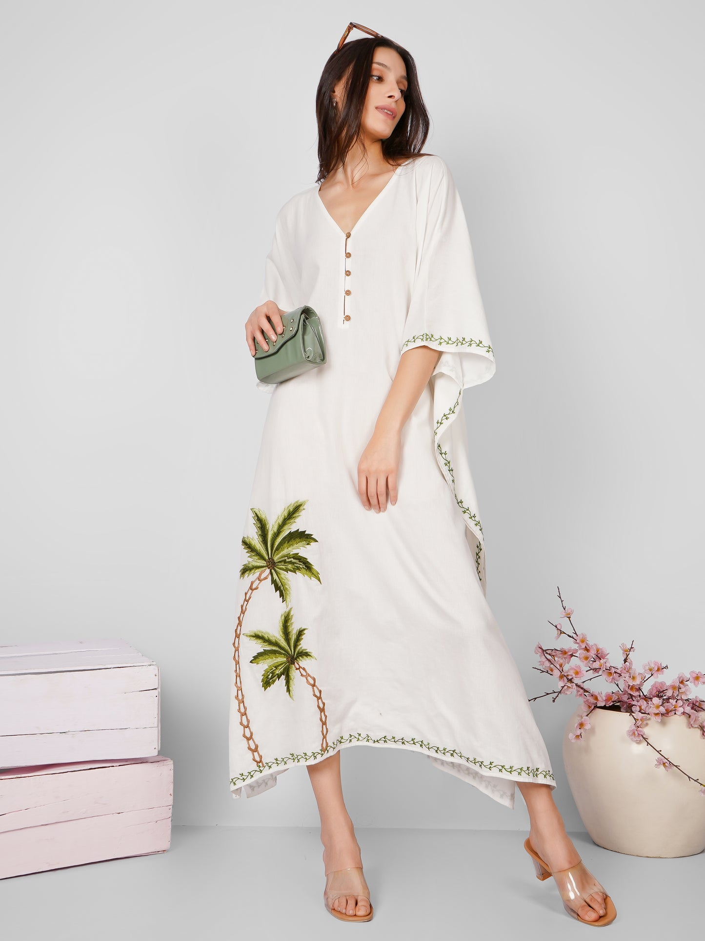 White Tree Embroidered Kaftan