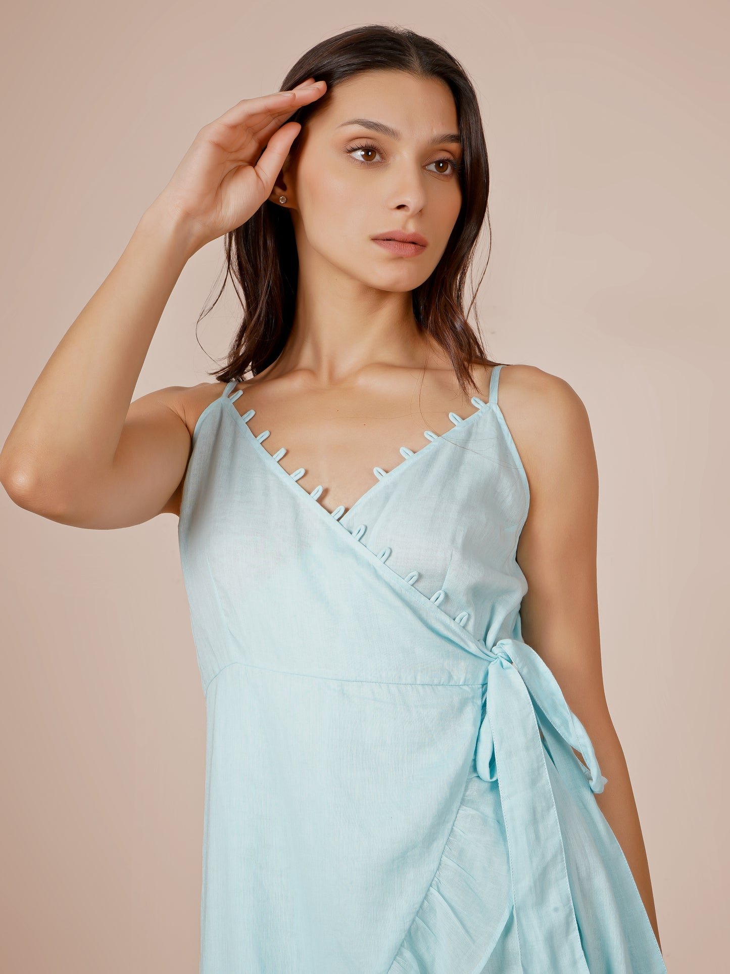 Blue Angrakha Style Strappy Dress