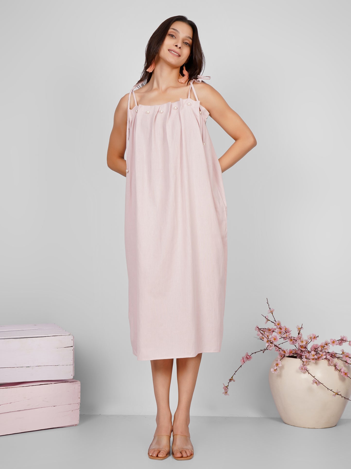 Pink Pearl Pleated Dress