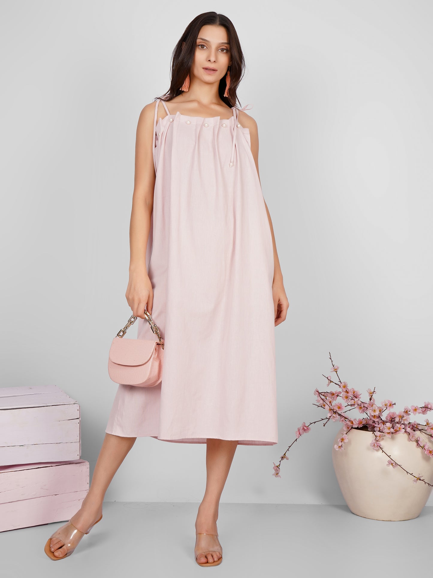 Pink Pearl Pleated Dress