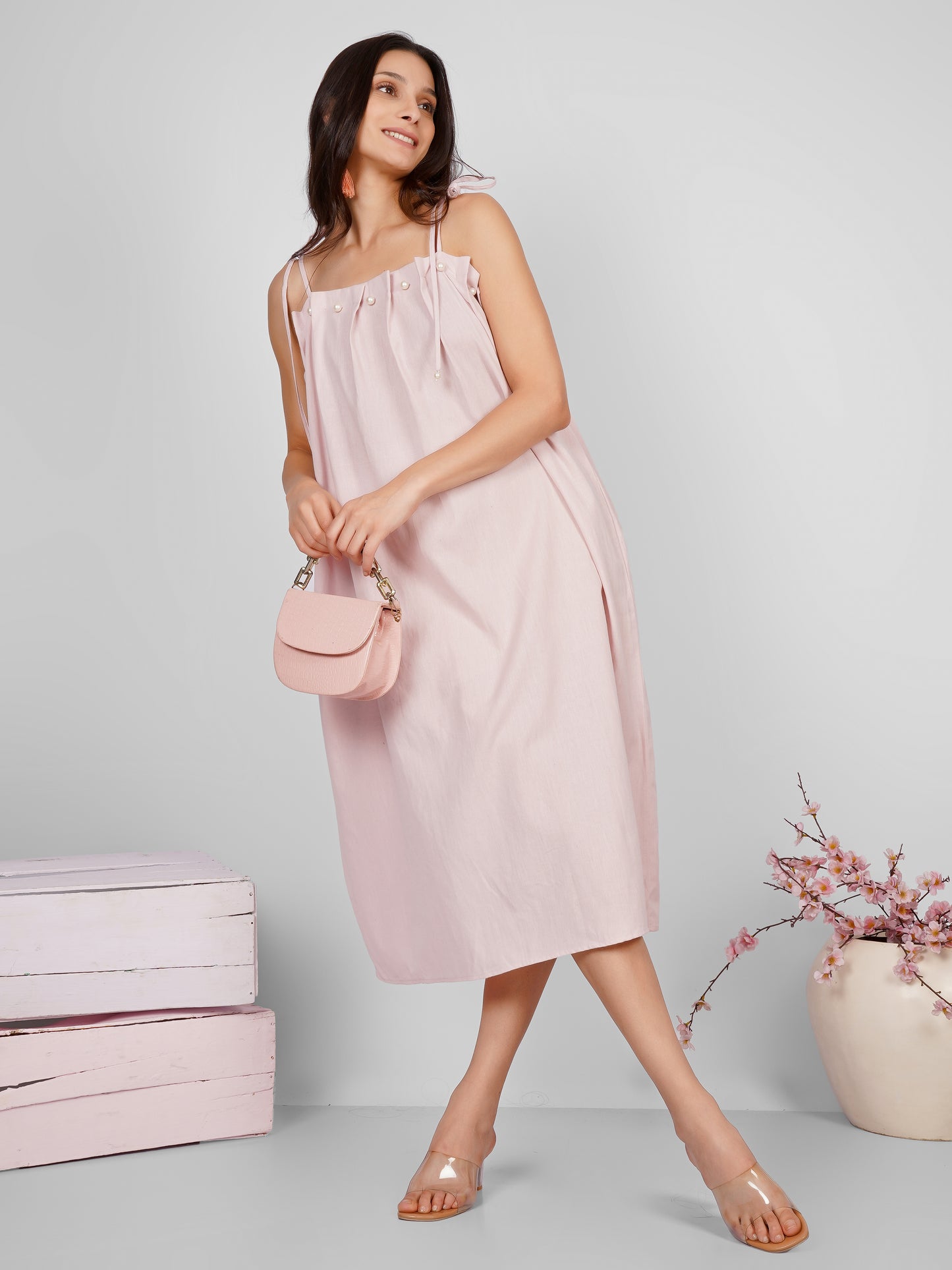 Pink Pearl Pleated Dress