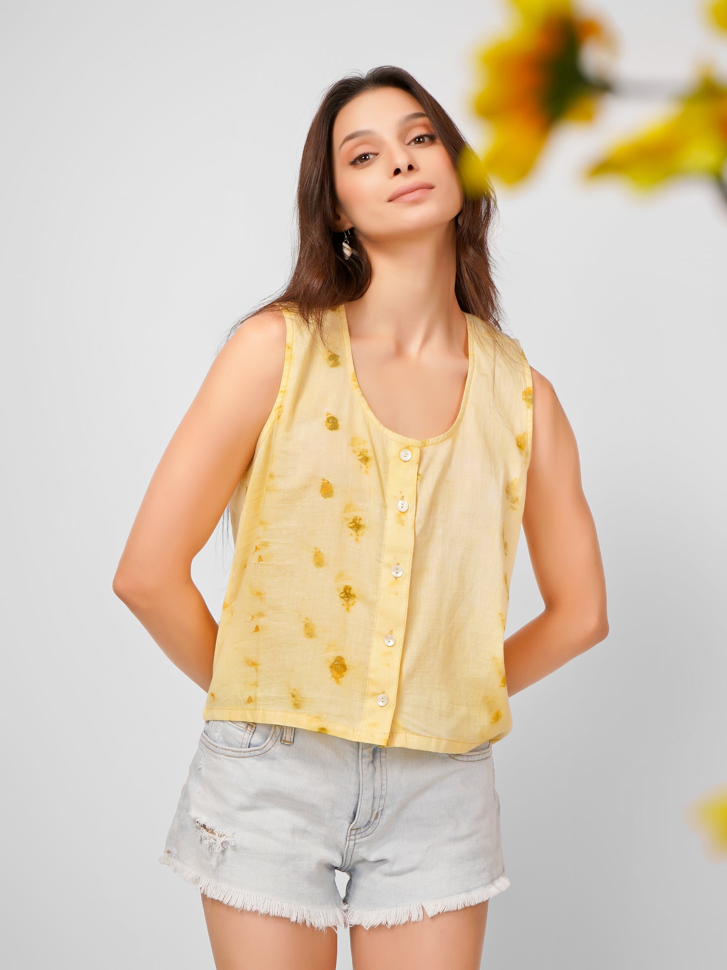 Yellow Natural Dyed Placket Top