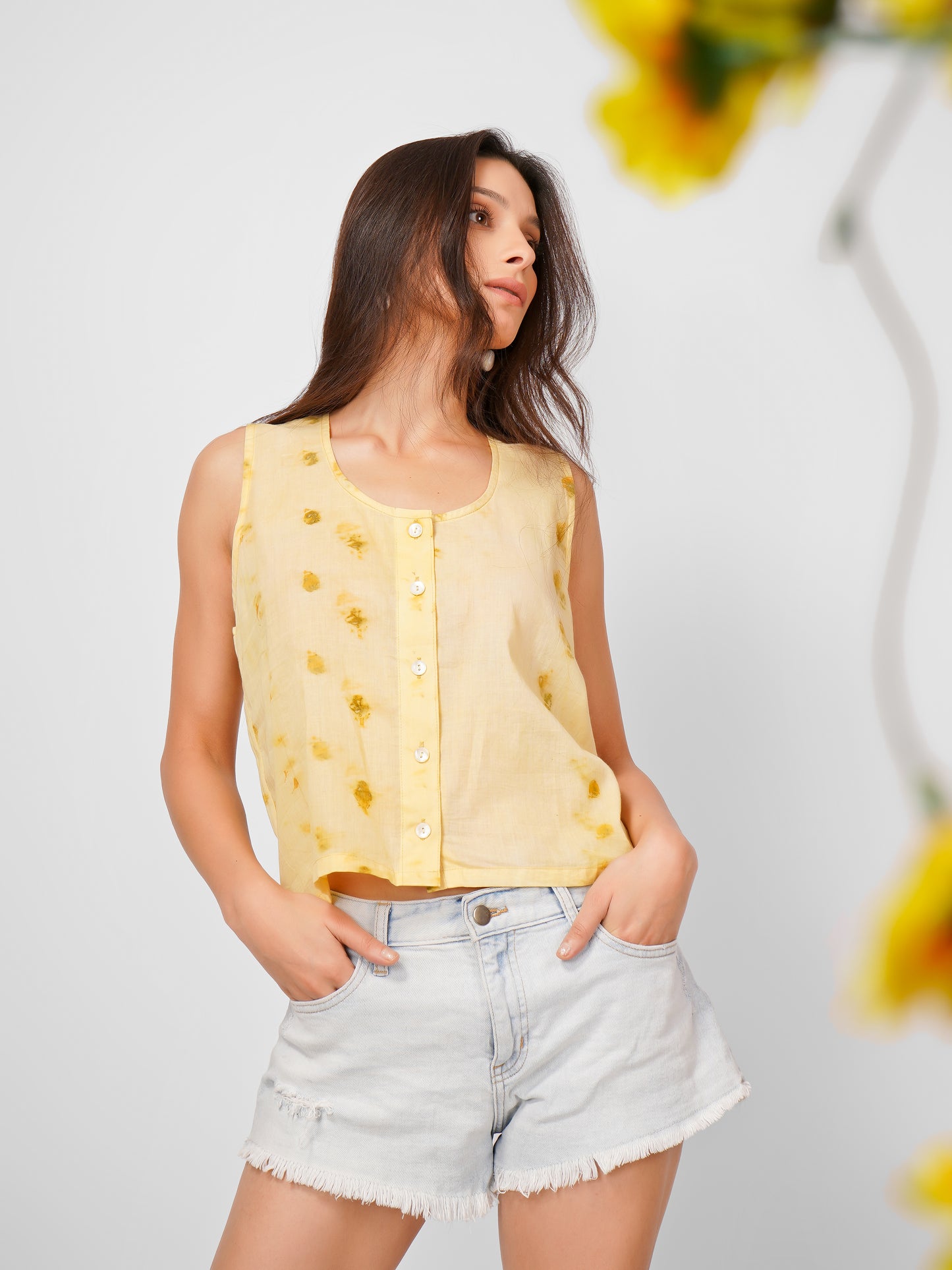 Yellow Natural Dyed Placket Top