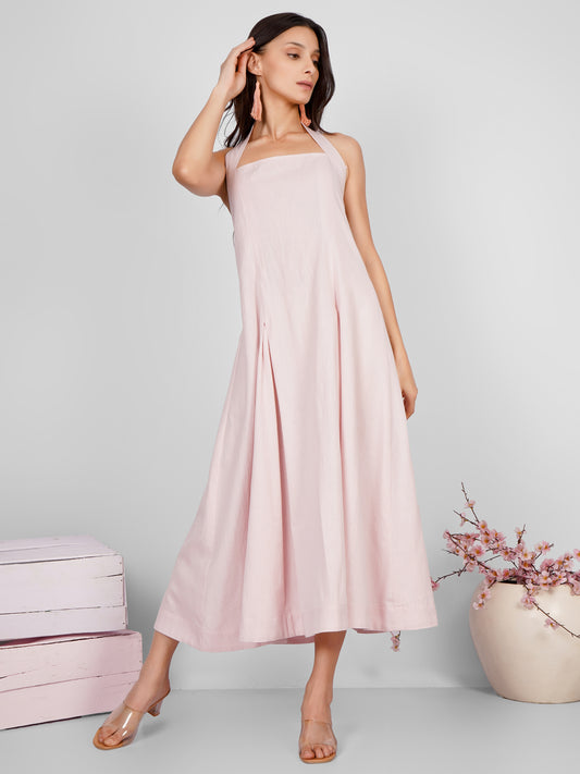 Pink Backless Halter Dress