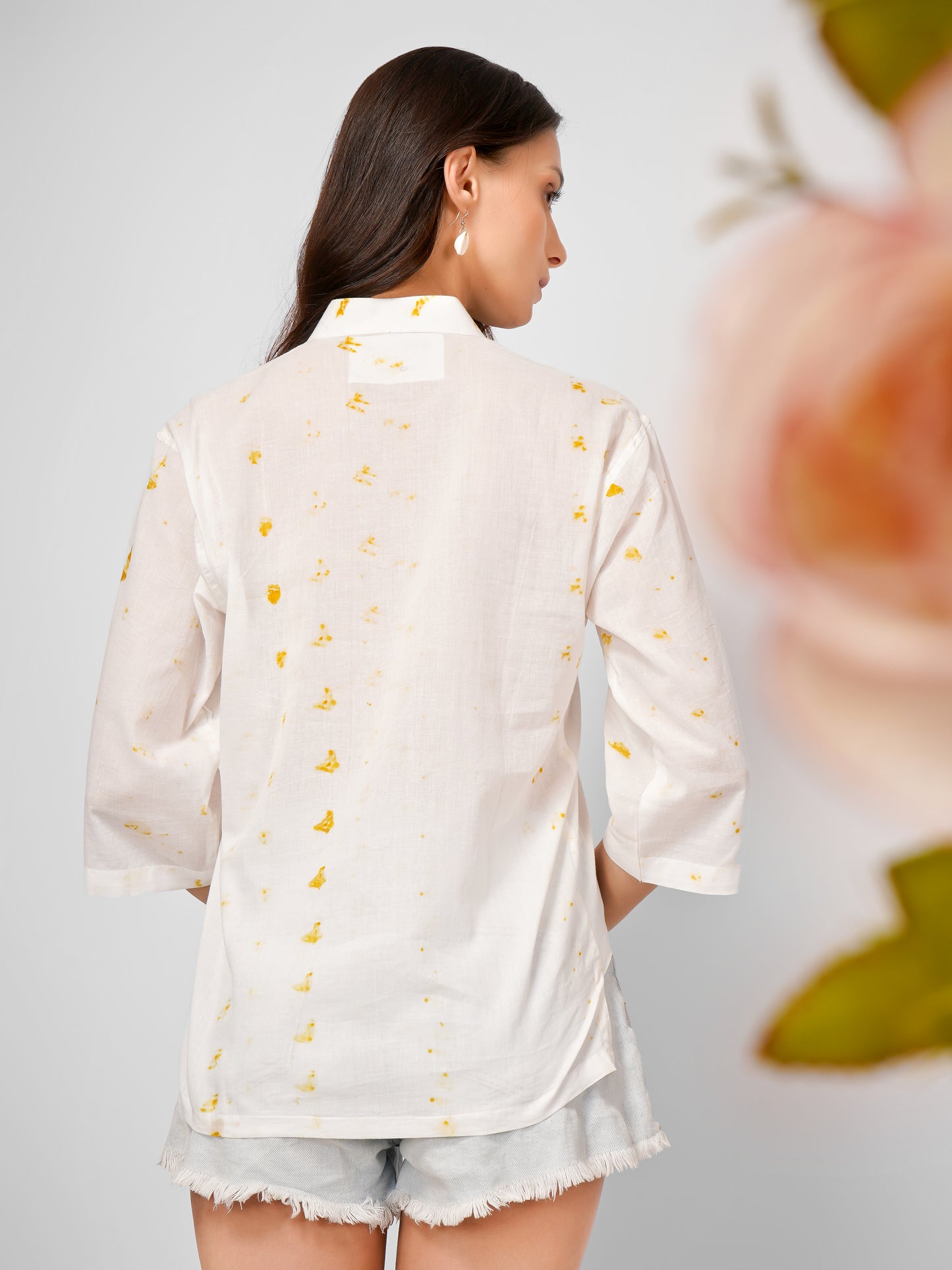 White Yellow Printed Sleeve Shirt