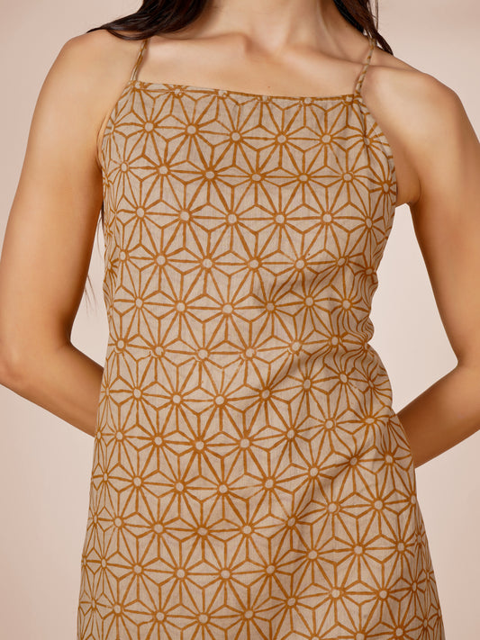 Brown Abstract Printed Backless Dress