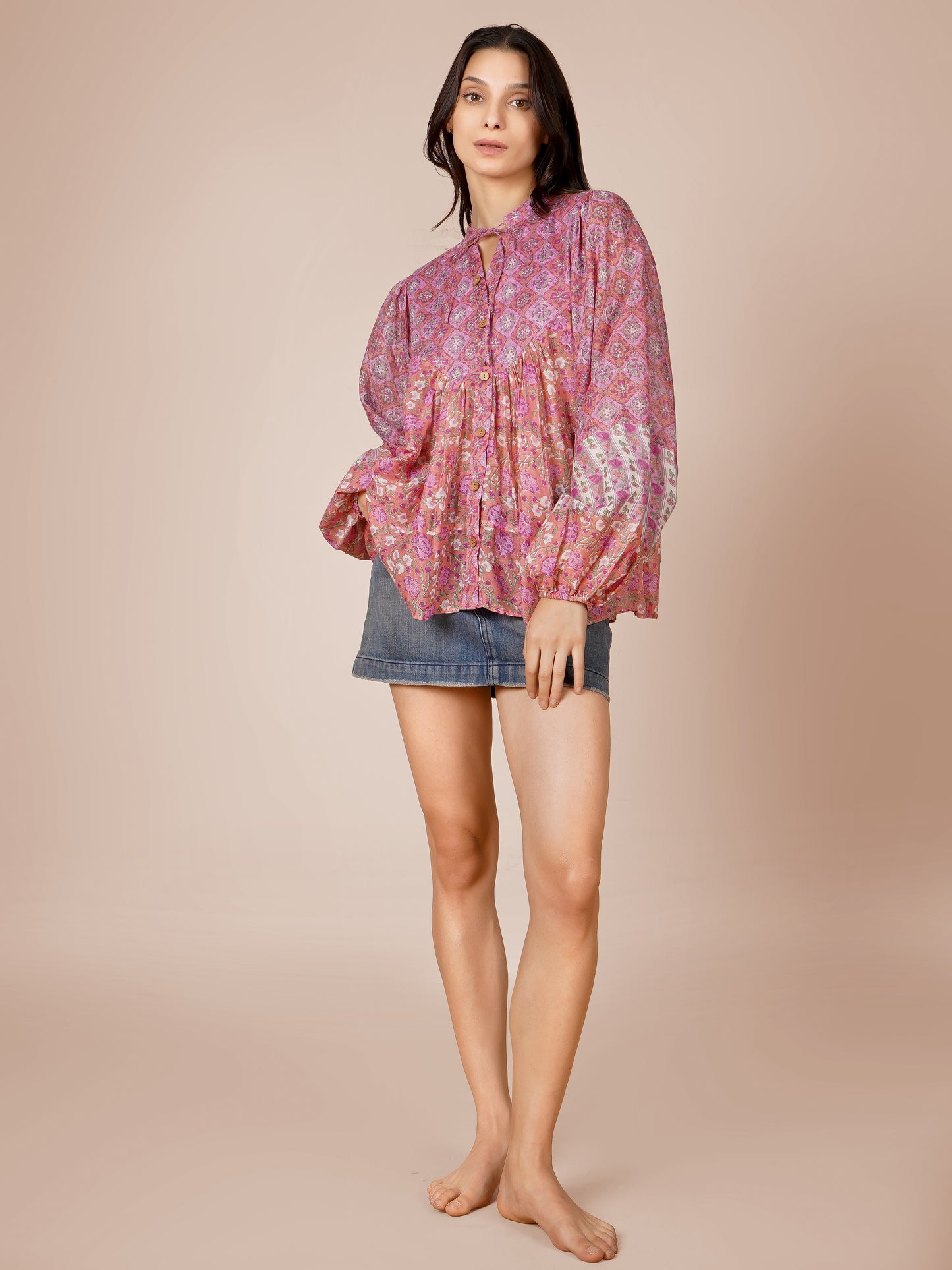 Pink Multi Printed Sleeved Top