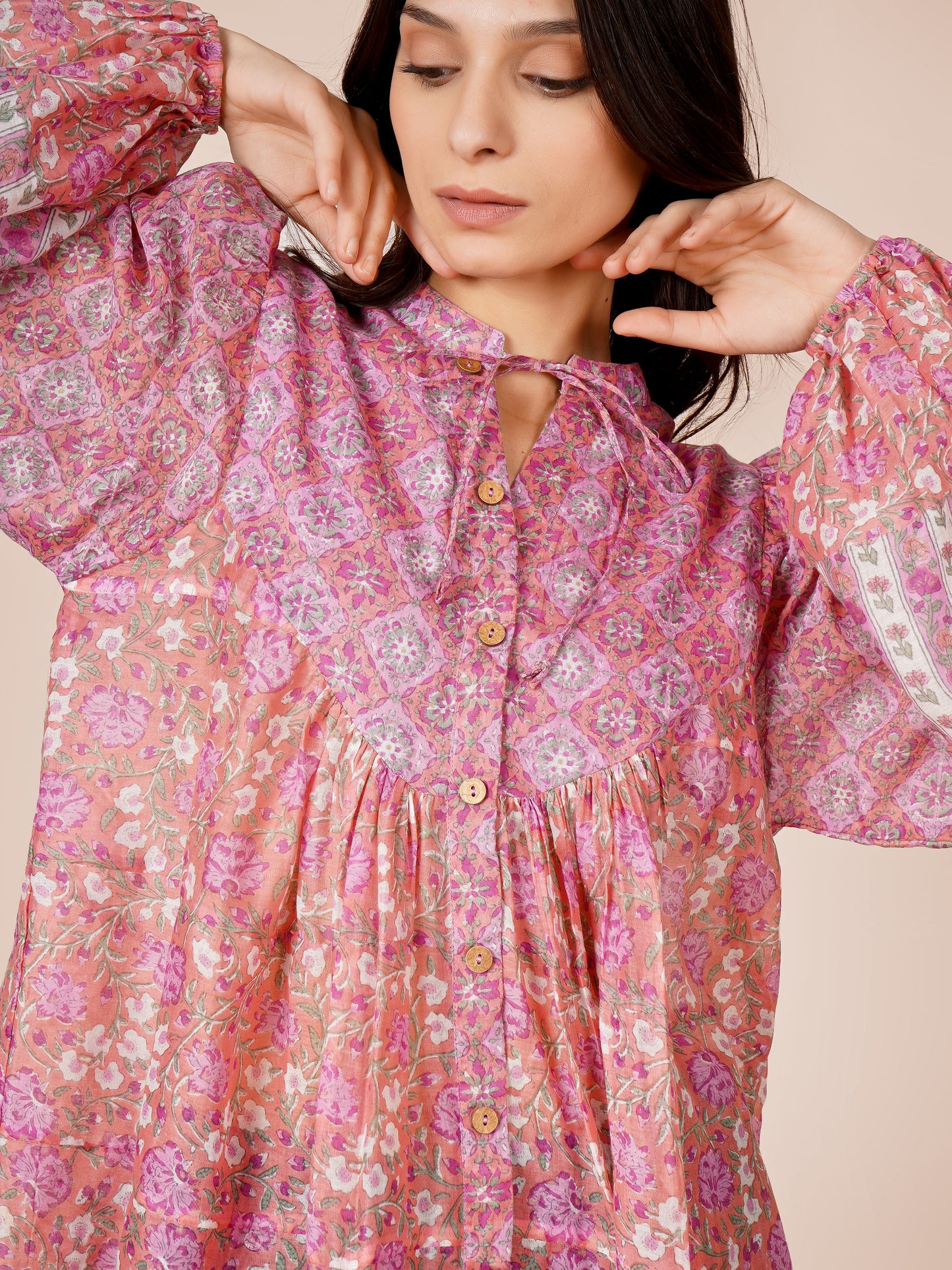 Pink Multi Printed Sleeved Top