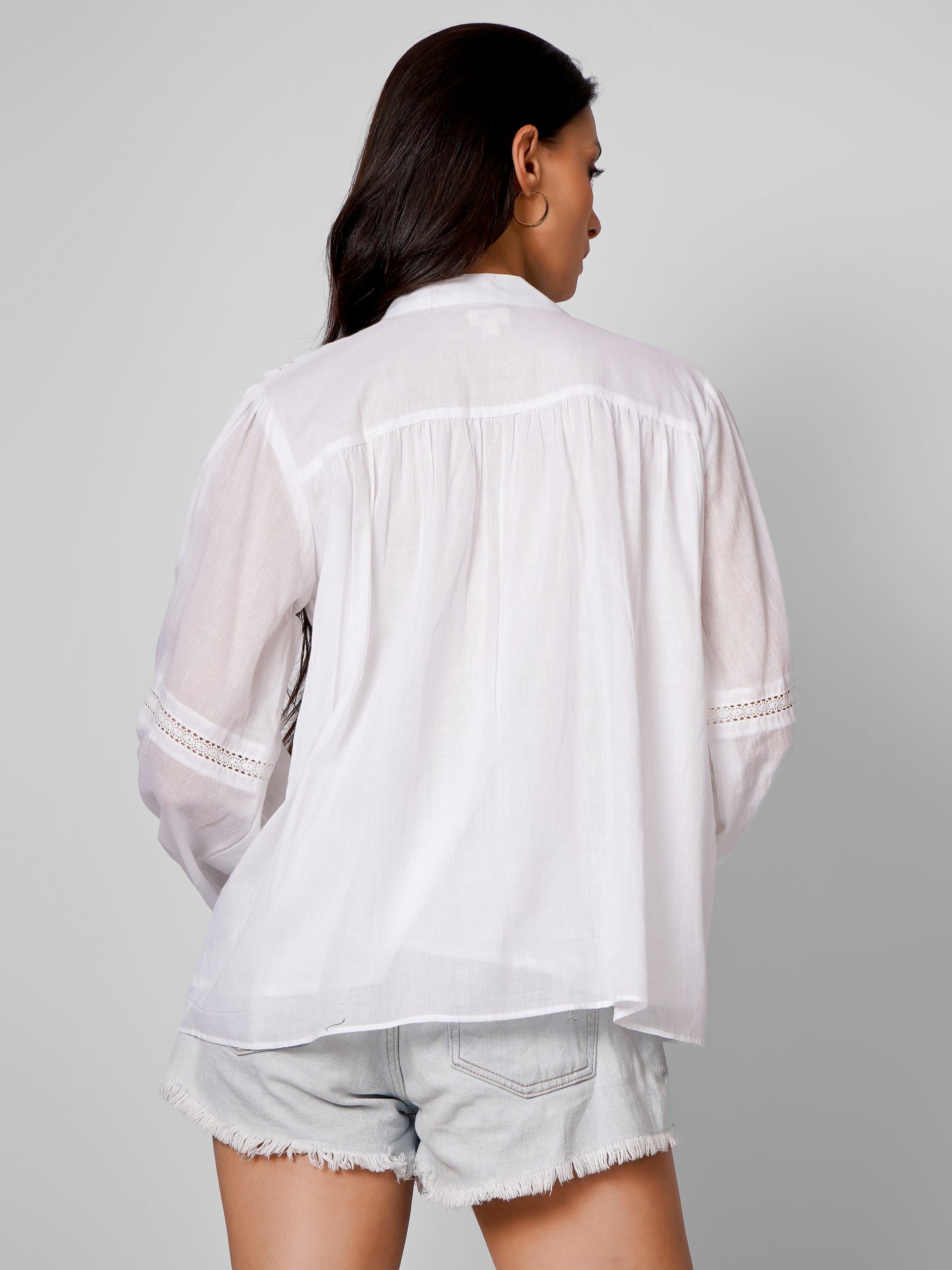 White Lacey Pin Tucks Top